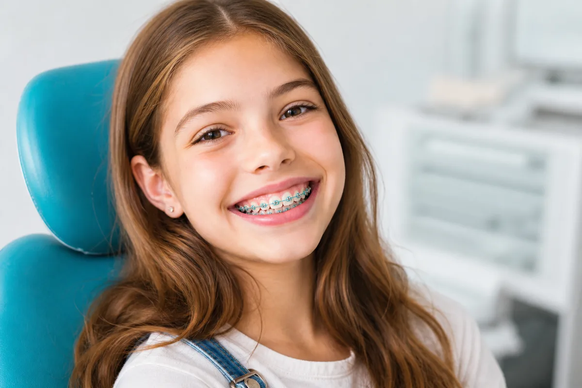 Ragazza sorridente con apparecchio ortodontico